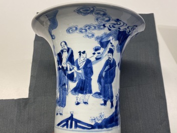 A Chinese blue and white 'gu' vase with immortals, Kangxi