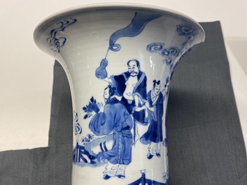 A Chinese blue and white 'gu' vase with immortals, Kangxi