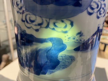 A Chinese blue and white 'gu' vase with immortals, Kangxi