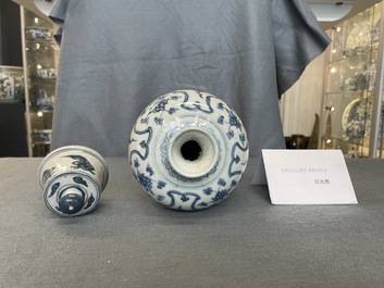 A Chinese blue and white 'meiping' vase and cover, Ming