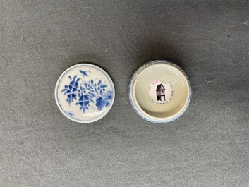A rare Chinese blue and white 'erotical subject' box and cover, Kangxi