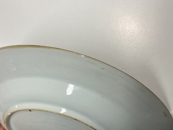 Six Chinese iron red and grisaille capucin brown-ground plates, Qianlong