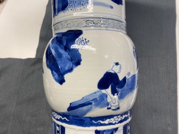 A Chinese blue and white 'gu' vase with figurative design, Kangxi