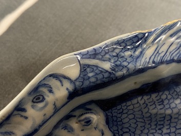 A pair of Dutch Delft blue and white 'herring' dishes, 18th C.
