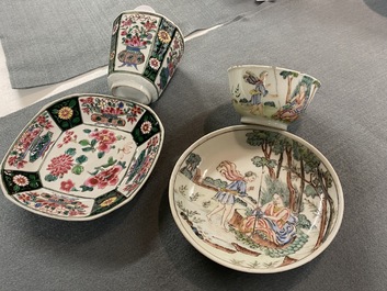 Two Chinese famille rose cups and saucers, Yongzheng/Qianlong