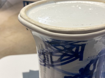 A Chinese blue and white 'gu' vase with figurative design, Kangxi