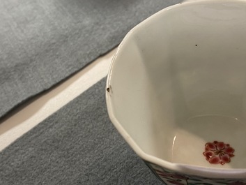 Two Chinese famille rose cups and saucers, Yongzheng/Qianlong