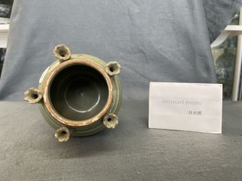 A Chinese Longquan celadon five-spouted urn, Song