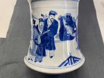 A Chinese blue and white 'gu' vase with immortals, Kangxi