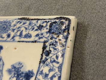 A Japanese blue and white Shoki-Imari rectangular box and cover, Edo