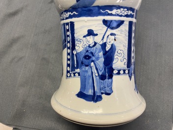 A Chinese blue and white 'gu' vase with figurative design, Kangxi