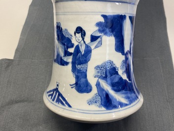 A Chinese blue and white 'gu' vase with immortals, Kangxi