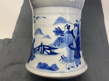 A Chinese blue and white 'gu' vase with immortals, Kangxi