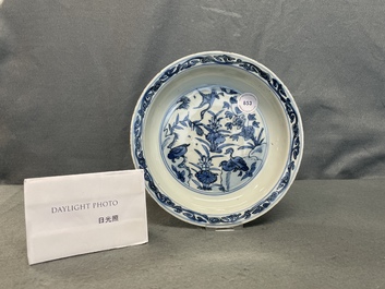 A Chinese blue and white 'ducks' plate, Wanli
