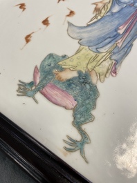 A Chinese famille rose plaque with Liu Hai on his three-legged toad, 19th C