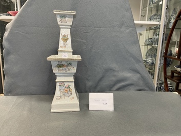 A square Chinese qianjiang cai 'antiquities' candlestick, 19th C.