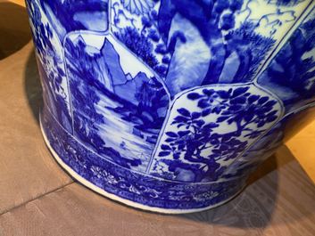 A massive Chinese blue and white vase with floral and landscape panels, Kangxi