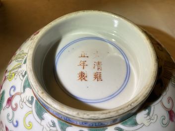 A Chinese famille rose bowl with floral design, Yongzheng mark, 19/20th C.