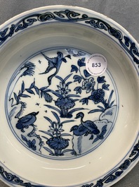 A Chinese blue and white 'ducks' plate, Wanli