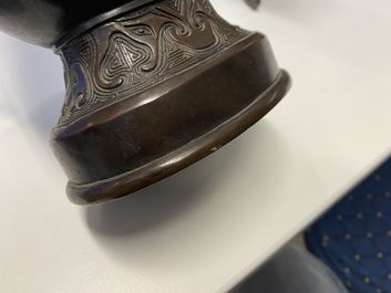 Two Chinese archaic bronze vases and a censer, 18/19th C.