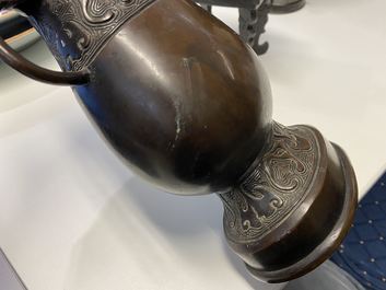 Two Chinese archaic bronze vases and a censer, 18/19th C.