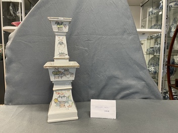 A square Chinese qianjiang cai 'antiquities' candlestick, 19th C.
