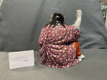 A Chinese famille rose figure of Liu Hai with the toad, seal mark, Republic