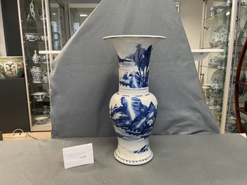A Chinese blue and white 'river landscape' yenyen vase, Kangxi