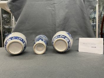 A pair of Chinese blue and white tea caddies and a goblet, Kangxi