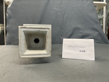 A square Chinese qianjiang cai 'antiquities' candlestick, 19th C.
