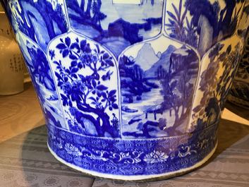 A massive Chinese blue and white vase with floral and landscape panels, Kangxi