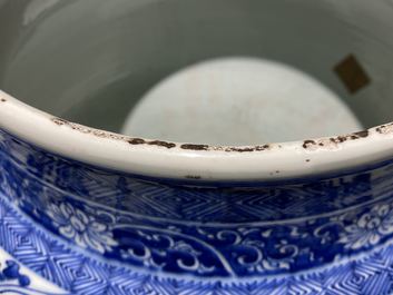 A massive Chinese blue and white vase with floral and landscape panels, Kangxi