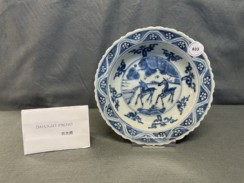 A Chinese blue and white plate with two deer, Ming