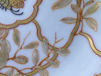 Five Chinese iron red and gilt cups and saucers, Yongzheng/Qianlong