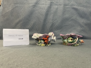 Deux salerons en forme de coquillages en porcelaine de Chelsea, Angleterre, 18&egrave;me