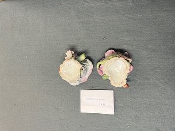 Deux salerons en forme de coquillages en porcelaine de Chelsea, Angleterre, 18&egrave;me