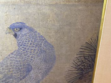 Ecole chinoise, encre et couleurs sur soie, 17/18&egrave;me: 'Un faucon de chasse'