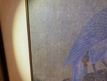 Ecole chinoise, encre et couleurs sur soie, 17/18&egrave;me: 'Un faucon de chasse'