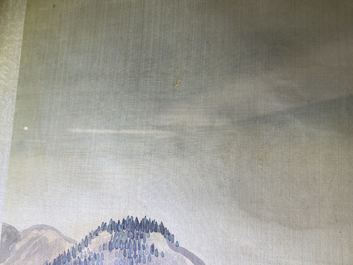 Chinese school, ink and colour on silk, 18/19th C.: 'Tea party on the water'