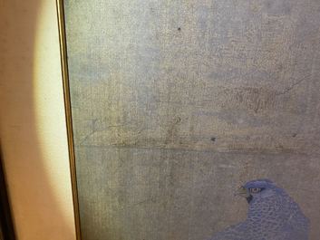 Ecole chinoise, encre et couleurs sur soie, 17/18&egrave;me: 'Un faucon de chasse'