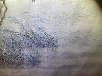 Chinese school, ink and colour on silk, 18/19th C.: 'Tea party on the water'