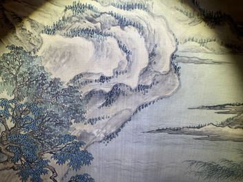 Chinese school, ink and colour on silk, 18/19th C.: 'Tea party on the water'
