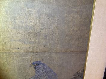 Ecole chinoise, encre et couleurs sur soie, 17/18&egrave;me: 'Un faucon de chasse'