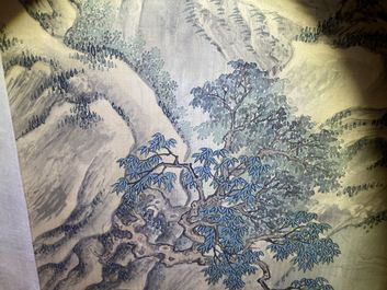 Chinese school, ink and colour on silk, 18/19th C.: 'Tea party on the water'