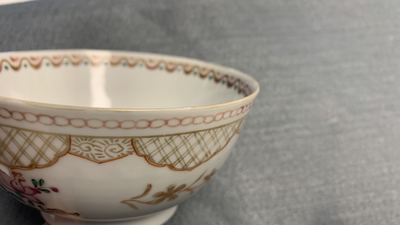 Seventeen Chinese famille rose cups and nineteen saucers, Qianlong