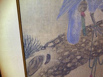 Ecole chinoise, encre et couleurs sur soie, 17/18&egrave;me: 'Un faucon de chasse'