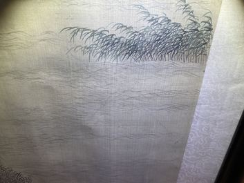 Chinese school, ink and colour on silk, 18/19th C.: 'Tea party on the water'