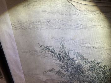 Chinese school, ink and colour on silk, 18/19th C.: 'Tea party on the water'