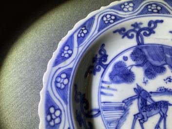 A Chinese blue and white plate with two deer, Ming