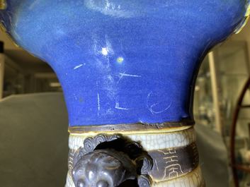 A Chinese Nanking famille rose crackle-glazed 'warrior' vase, 19th C.